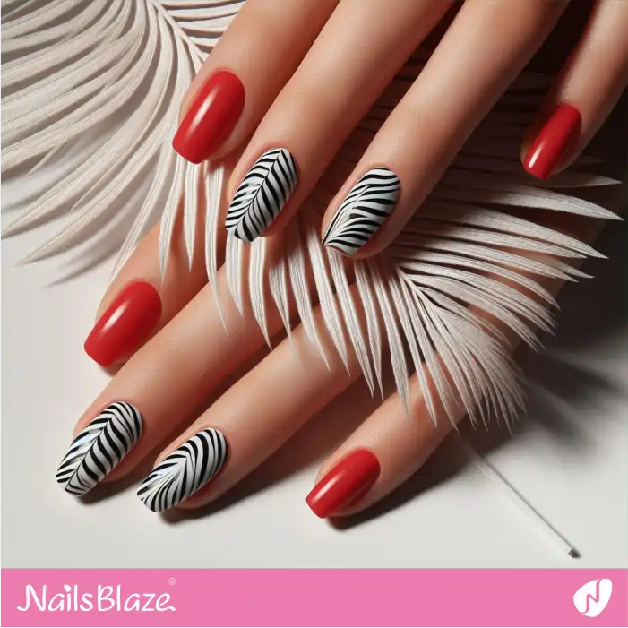 Zebra Print and Feather Design on Nails | Animal Print Nails - NB2486